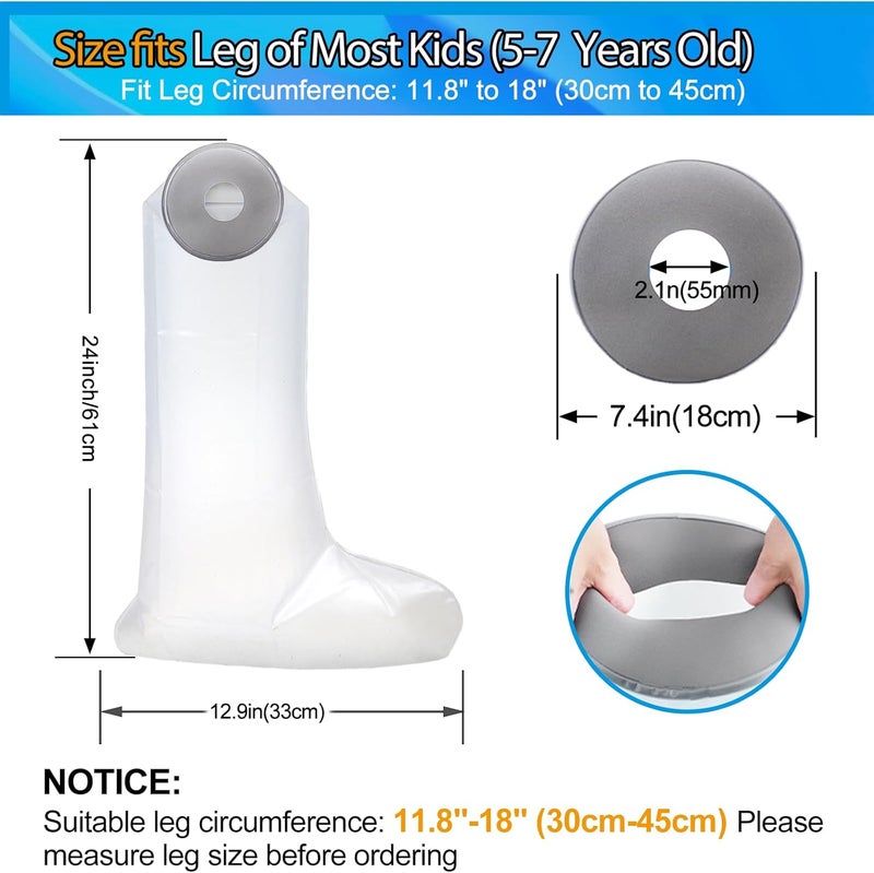 Divvsck Waterproof Full Leg Cast Cover for Shower Kids -Available in 3 Sizes | Leg Cast Shower Protector, Watertight Seal Cast Cover Leg for Knee Foot Ankle, No Mark on Skin Reusable(Recommended Age:6-8) - Image 3